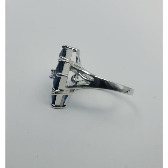 Vintage Simulated Blue Sapphire Necklace, Earrings, and Size 9 Ring Set - NOS - Picture 7 of 9